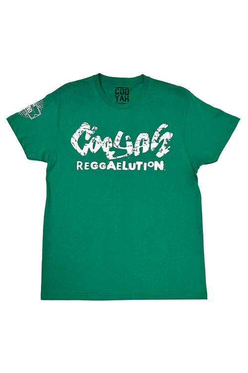 Cooyah - Men's green Reggaelution graphic tee with destressed print.  