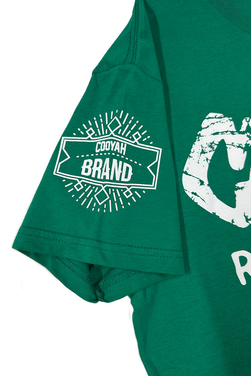 Cooyah - Men's green Reggaelution graphic tee with Cooyah Brand design on the sleeve.  