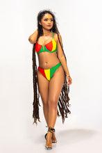 Load image into Gallery viewer, Cooyah Clothing. Women&#39;s Rum Punch Bikini Set. Red, yellow, and green reggae colors with underwire top. We are a Jamaican owned beachwear clothing brand since 1987. IRIE

