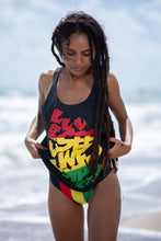 Load image into Gallery viewer, Cooyah Jamaica women&#39;s racerback tank top with See We Yah, Jamaican patois graphic.  
