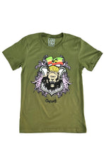 Load image into Gallery viewer, Cooyah Clothing, Rasta Lion short sleeve graphic tee in olive green.  Jamaican streetwear Ethiopia Flag T-Shirt
