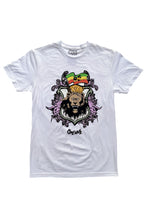 Load image into Gallery viewer, Cooyah Jamaica.  Men&#39;s white crew neck graphic tee with Ethiopian Flag and Lion design on soft ring spun cotton.
