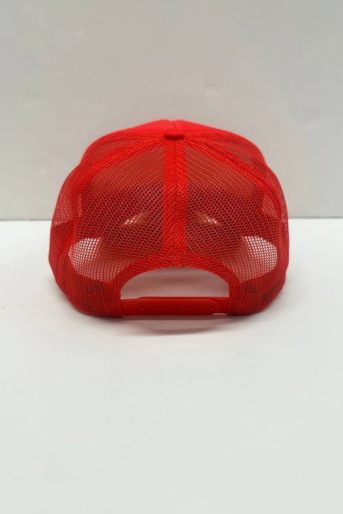 Red mesh cap on a white background