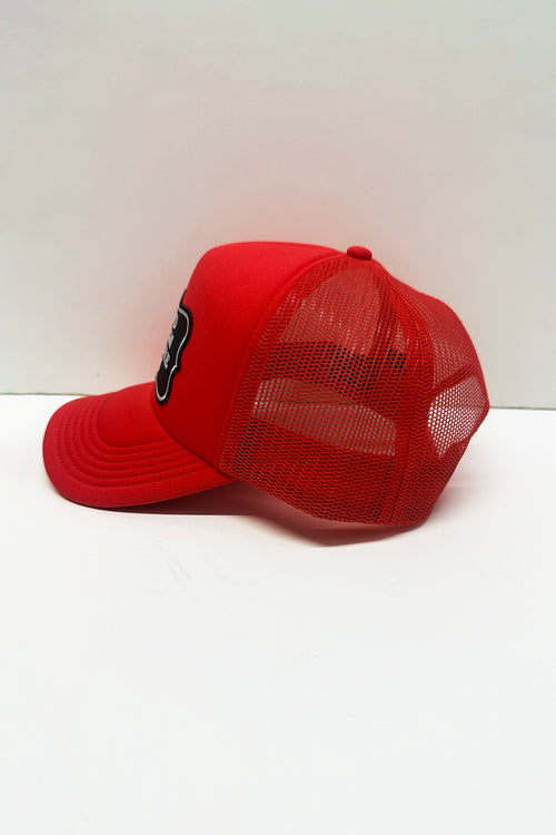 Red mesh cap on a white background