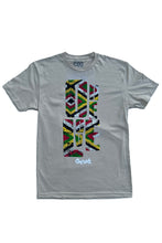 Load image into Gallery viewer, Cooyah Jamaica. One Love Africa Print graphic tee. Men&#39;s short sleeve, ringspun cotton tee in gray. Jamaican clothing brand.
