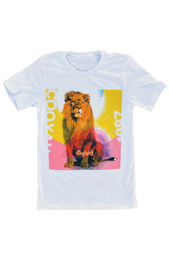 Cooyah Jamaica.  Standing Lion Men's Graphic Tee in white.  Jamaican streetwear clothing brand.
