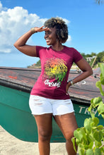 Load image into Gallery viewer, COOYAH Jamaica.  Women&#39;s Rasta Lion with Dreads crew neck tee.  Screen printed in reggae colors.
