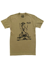 Load image into Gallery viewer, Cooyah Jamaica. African Warrior graphic tee in olive. Short sleeve, soft, ringspun cotton.

