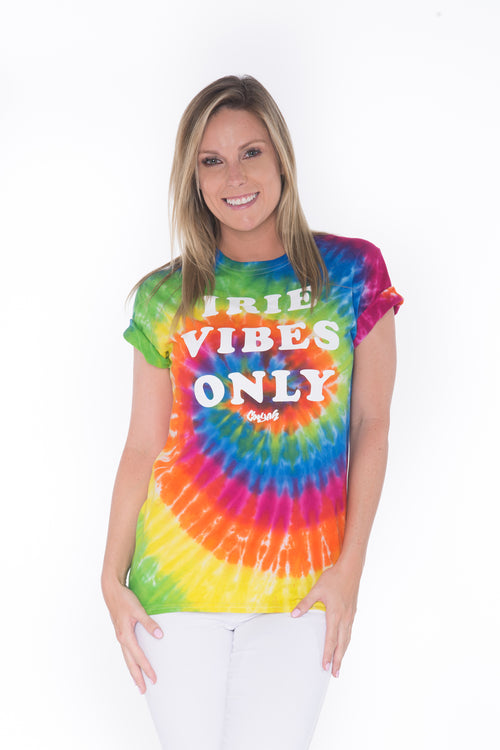 Cooyah Jamaica short sleeve women's Irie Vibes Only Tie-Dye Tee Shirt, Ring Spun, Crew Neck, Jamaican Reggae clothing