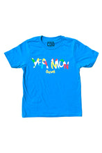 Load image into Gallery viewer, Cooyah Jamaica. Kid&#39;s Yea Mon blue graphic tee.  Reggae style, ringspun cotton.  Jamaican clothing brand. IRIE
