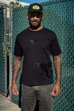 Cooyah Black Label black on black t-shirt with tonal panther print and signature logo on premium ringspun cotton