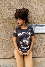 Blessed Splash washed lion graphic tee by Cooyah with hand-splashed bleach pattern, reggae-inspired streetwear printed on soft ringspun cotton