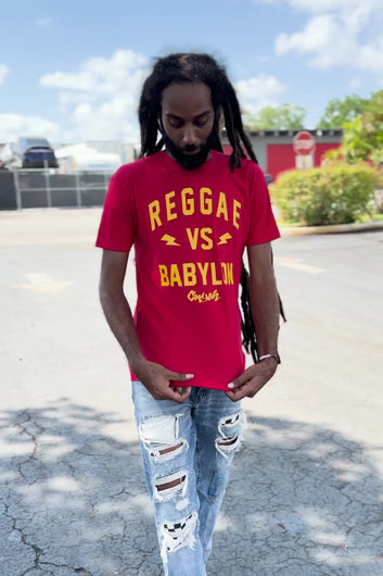 Cooyah Jamaica.  Reggae VS Babylon.  Classic men's graphic tees screen printed on soft, 100% ringspun cotton with a vintage feel.  Grab this tee by Cooyah, the official reggae clothing brand established in 1987.  IRIE