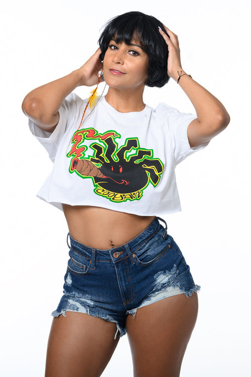 Women’s Blunt Crop Top with vintage puff print by Cooyah Clothing.