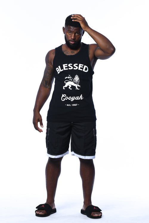 Cooyah Jamaica.  Mens Blessed Lion of Judah Tank Top.  Rasta