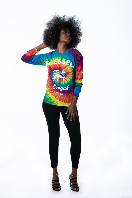 Cooyah Blessed Rasta Lion Long Sleeve Tie-Dye women's Top