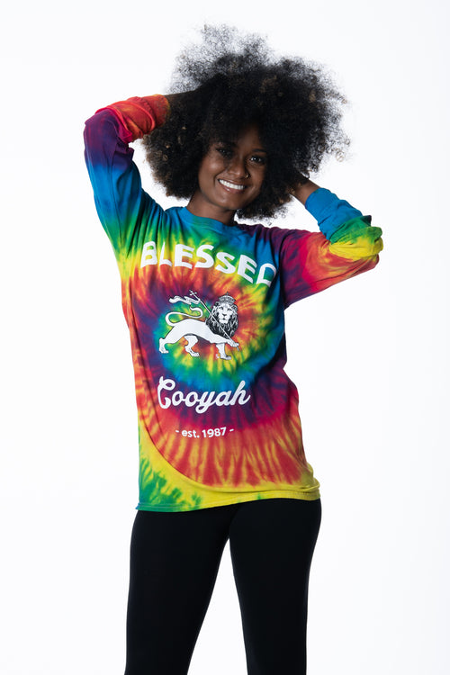 Cooyah Blessed Rasta Lion Long Sleeve Tie-Dye women's Top