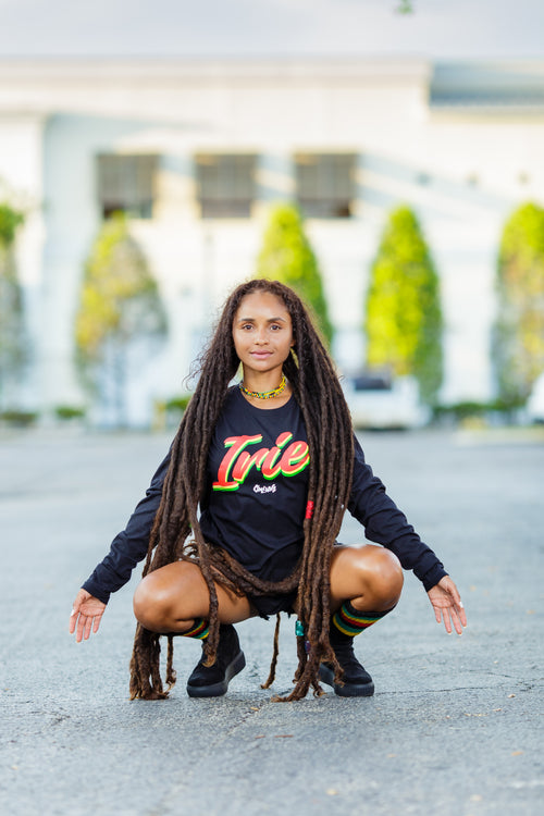 Cooyah Jamaica long sleeve Women's black Tee Shirt, Ring Spun, Crew Neck, Street Wear clothing - Reggae Style, IRIE RASTA