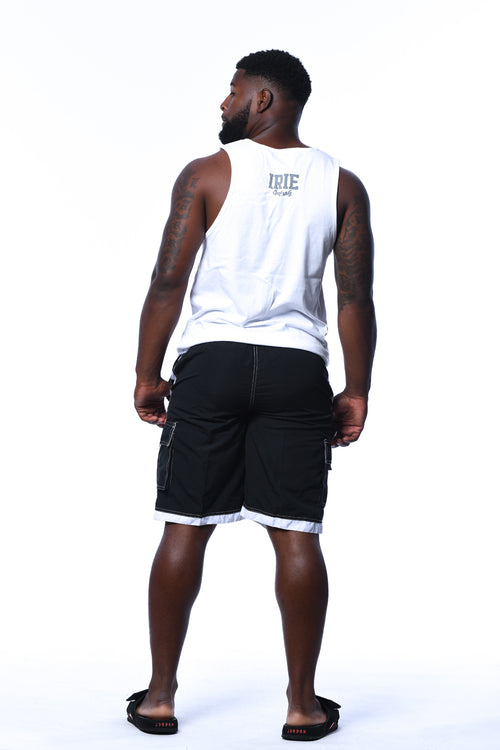 COOYAH JAMAICA - MEN'S CLASSIC EVERYTHING IRIE TANK TOP IN WHITE WITH RASTA COLOR SCREEN PRINT.  SOFT, RINGSPUN COTTON.  WE ARE A JAMAICAN STREETWEAR CLOTHING BRAND ESTABLISHED IN 1987.  REGGAE