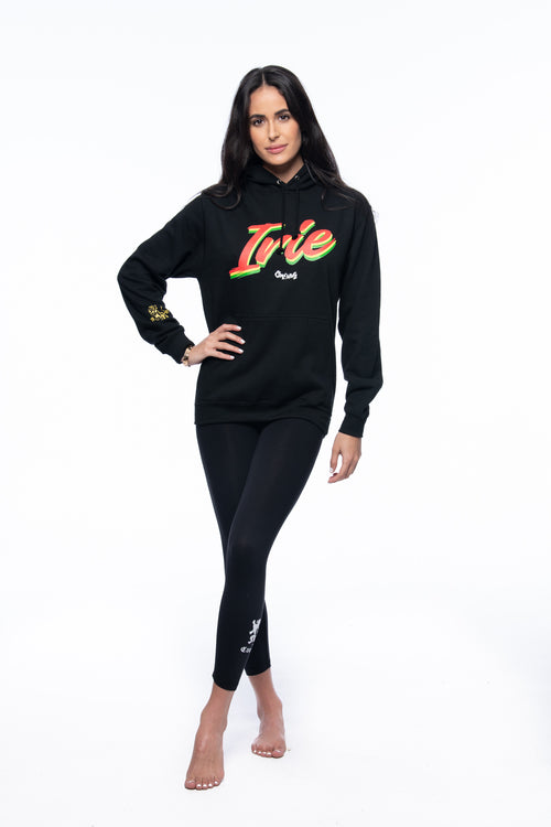 Cooyah Jamaica IRIE Rasta Pullover Hoodie in Black. Reggae Casual Jamaican clothing Street Wear Sweatshirt