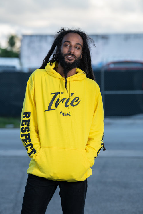 Yellow Irie Yard men's hoodies by Cooyah Clothing.  As a Jamaican owned clothing brand since 1987, we take pride in bringing you this classic piece. 