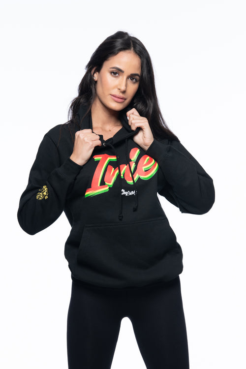 Cooyah Clothing IRIE Rasta Pullover Hoodie in Black. Reggae Casual Jamaican Street Wear Sweatshirt