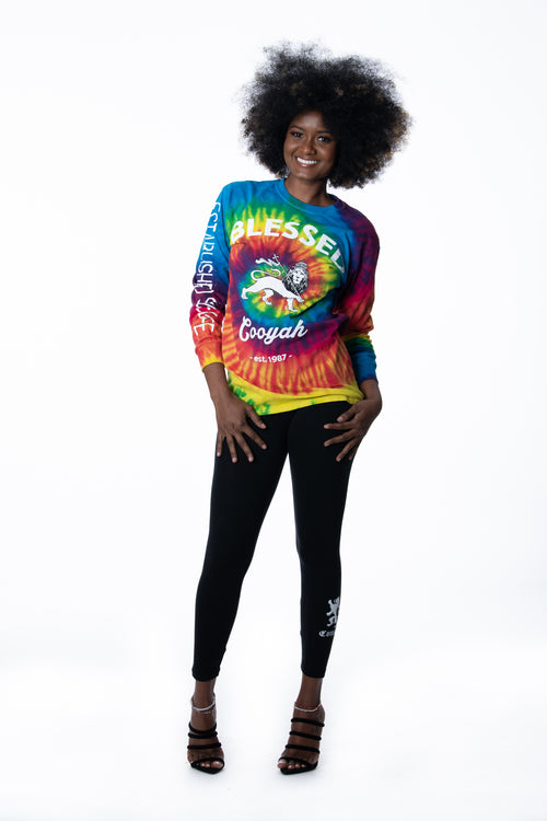 Cooyah Blessed Rasta Lion Long Sleeve Tie-Dye women's Top