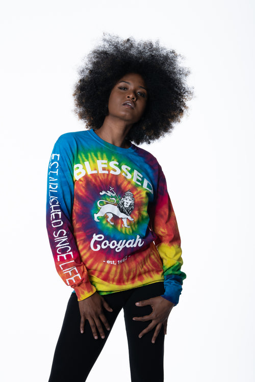 Cooyah Blessed Rasta Lion Long Sleeve Tie-Dye women's shirt