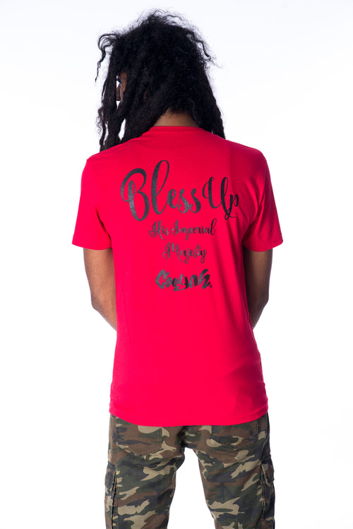Cooyah Jamaica.  Bless Up His Imperial Majesty Haile Selassie graphic tee.  Jamaican clothing brand.  Rastafari