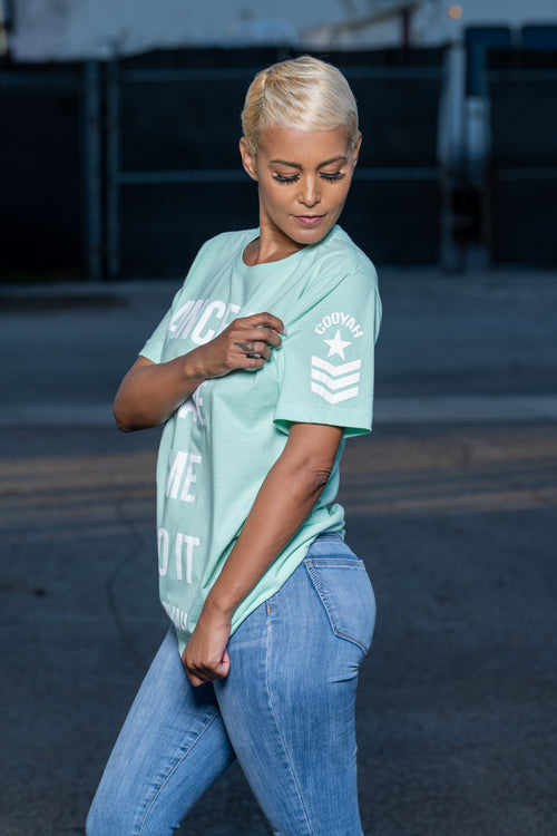 Cooyah Jamaica - Ladies boyfriend fit short sleeve tees with Dancehall Made Me Do It graphic in mint green.  As a Jamaican owned clothing brand since 1987, we take pride in bringing you this classic piece. Don't wait, get yours now!