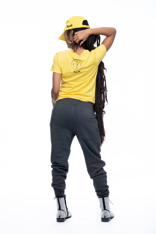 Cooyah Jamaica.  Women's yellow hat and Irie graphic tees.  