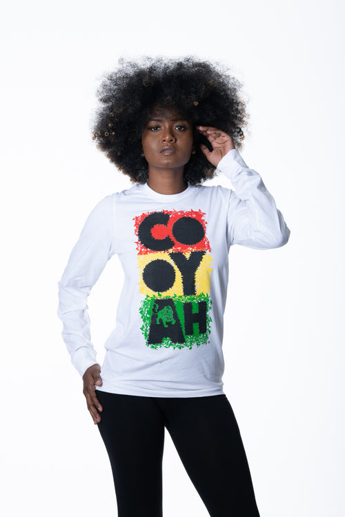 Cooyah Jamaica long sleeve Women's white Tee Shirt, Ring Spun, Crew Neck, Street Wear Reggae Style, IRIE