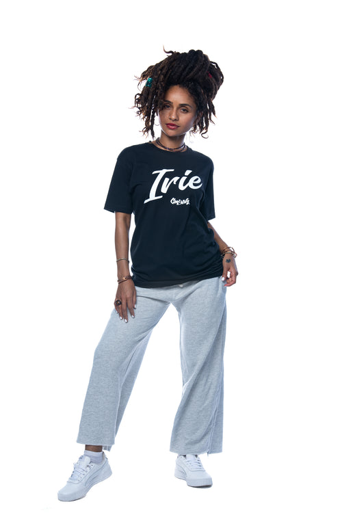 Cooyah Jamaica. Women's Irie T-Shirt. Crew neck, short sleeve, boyfriend tee in black. Jamaican reggae clothing brand.