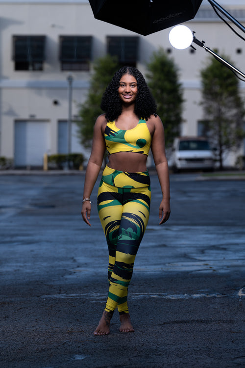 Cooyah Jamaica Women's leggings in Jamaican colors, Street and athletic wear Reggae Style, IRIE