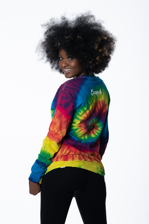 Cooyah long sleeve tie-dyed shirt in rainbow colors