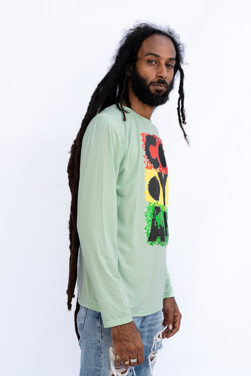 Men's Upf 50+ swim shirt.  Long sleeve in mint green by Cooyah Clothing.  Reggae style.