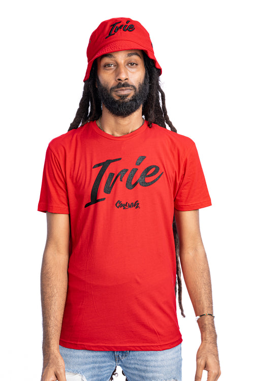 Cooyah Jamaica Irie Yard graphic tee in red. Men's crew neck, short sleeve t-shirt. The official reggae clothing brand since 1987.
