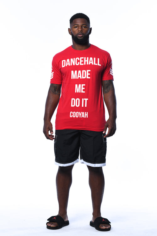 Cooyah Jamaica, Dancehall Made Me Do It short sleeve men's graphic tee in red.  Jamaican streetwear clothing brand since 1987.