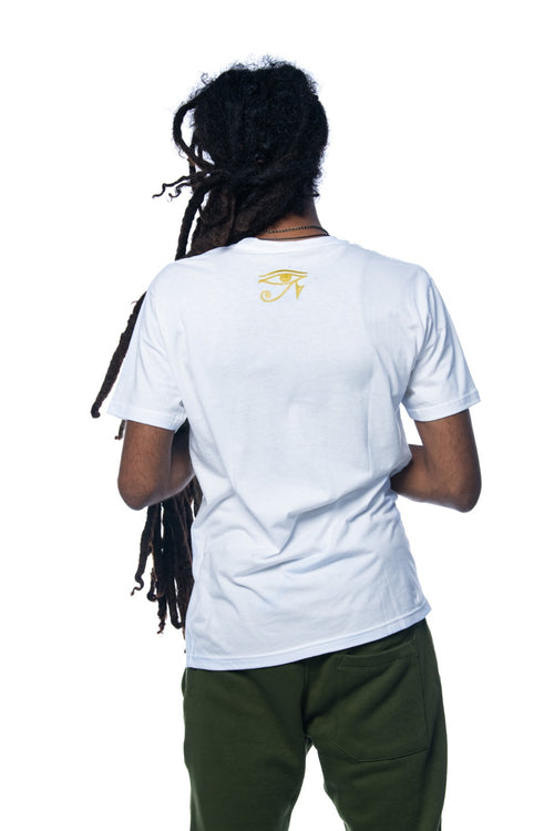 Cooyah Jamaica. Men's white Third Eye Gangsta tee. Short sleeve, ringspun cotton. Jamaican clothing brand.