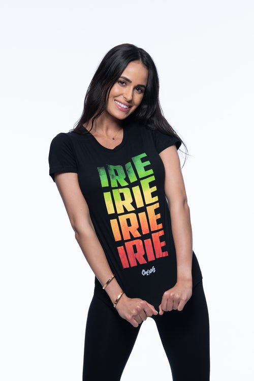 Cooyah Jamaica - women's  short sleeve Irie graphic tees.  Screen printed in reggae colors on soft, ringspun cotton.  