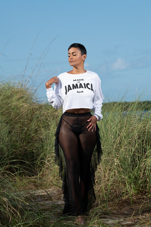  Cooyah Jamaica - womens Dancehall style beachwear. Micro Mesh Flutter Pants in black.  As a Jamaican owned clothing brand since 1987, we take pride in bringing you this classic style. 