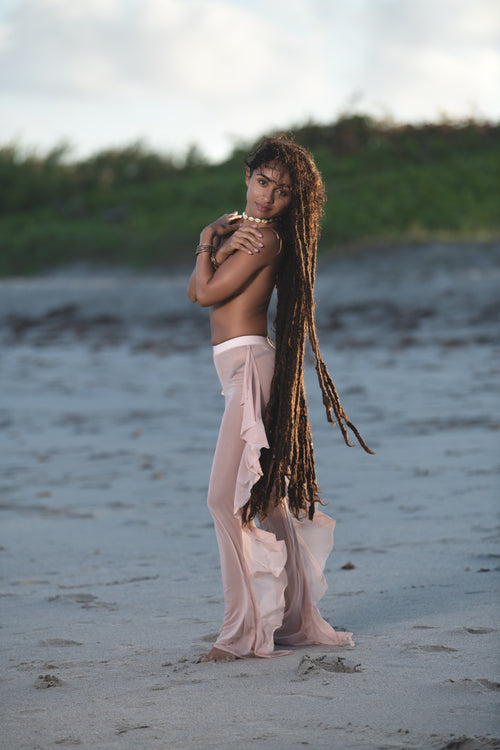  Cooyah Jamaica - Women's Micro Mesh Flutter Pants in nude.  Jamaican beachwear clothing brand since 1987. 