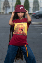 Cooyah Clothing.  Haile Selassie Rastafari Lion graphic tee in burgundy.  Crew neck, short sleeve, soft, ringspun cotton.  Rasta.  As a Jamaican owned clothing brand since 1987, we take pride in bringing you this classic shirt. Don't wait, get yours now!