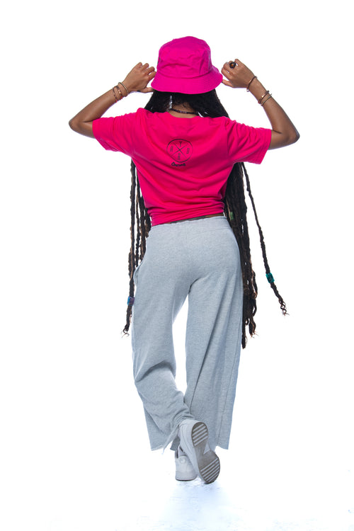 Cooyah Jamaica - women's pink t-shirt and bucket hat.  IRIE Yard graphics.