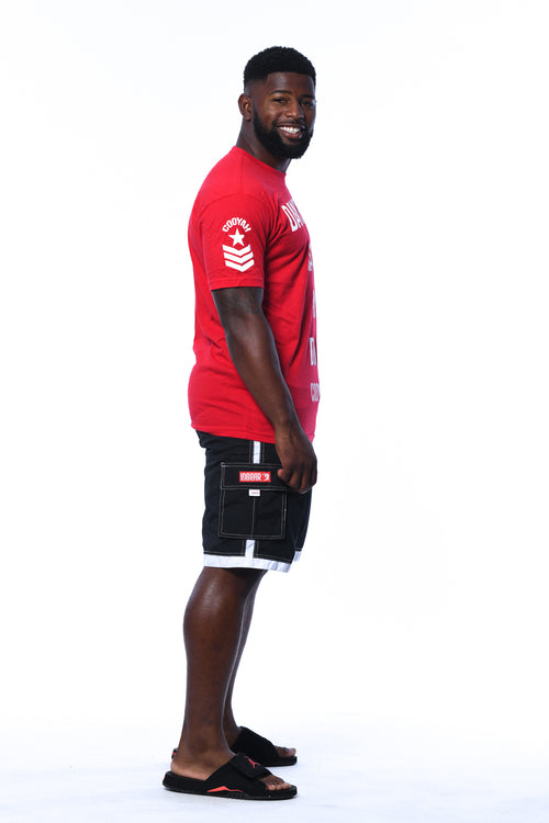 Cooyah Brand - Men's red crew neck short sleeve graphic tees.  Dancehall Made Me Do It design.As a Jamaican owned clothing brand since 1987, we take pride in bringing you this classic piece. Don't wait, get yours now! 