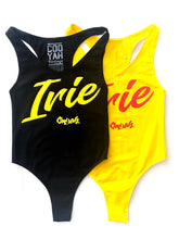 Load image into Gallery viewer, Cooyah Clothing. Women&#39;s Irie Bodysuit in black and yellow. Jamaican Beachwear.
