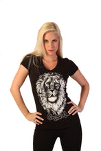 Load image into Gallery viewer, Cooyah Jamaica. Women&#39;s rasta lion t-shirt screen printed on soft, 100% ringspun cotton. We are a Jamaican owned reggae clothing brand since 1987.  IRIE
