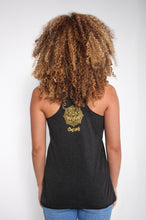 Load image into Gallery viewer, Gold Lion Mandala on a black racerback tank top

