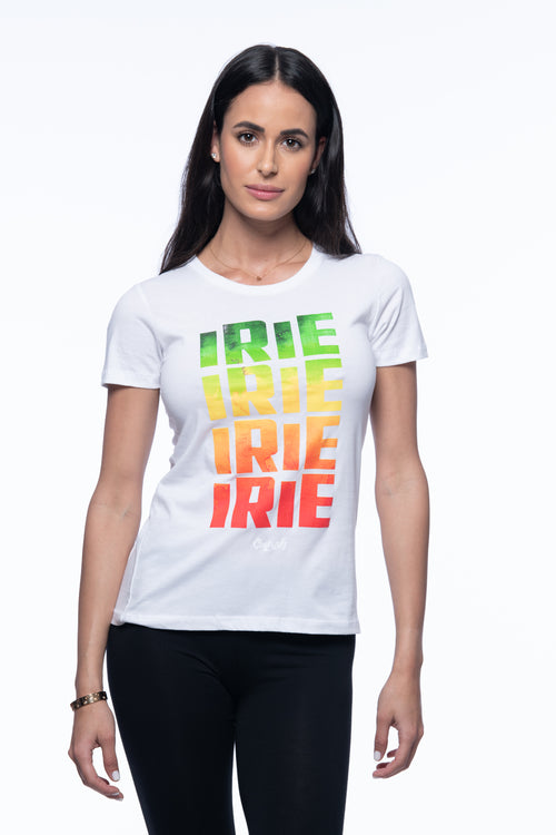 Cooyah Jamaica - women's  short sleeve Irie graphic tees.  Screen printed in reggae colors on soft, ringspun cotton.  