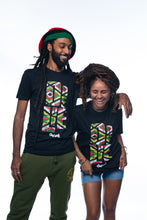 Load image into Gallery viewer, Cooyah Jamaica. One Love Afrobeat Print graphic tee. Women&#39;s short sleeve, ringspun cotton tee in black. Jamaican clothing brand.
